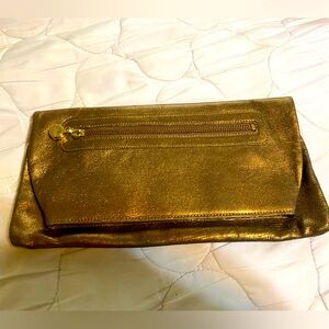 Abas Patent Leather Bronze Fold Over Clutch Purse Hand Bag Vintage Metallic